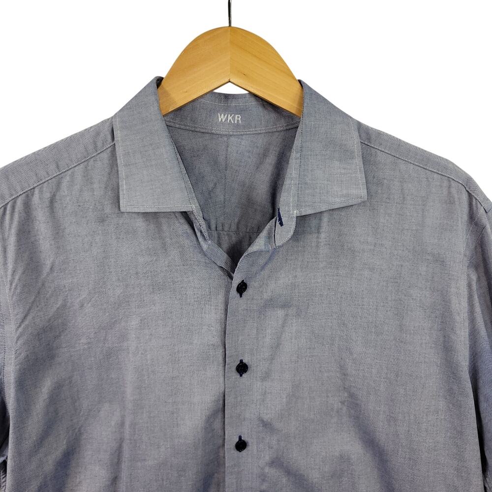 WKR Blue Cotton Button Up Business Casual Shirt Size Large